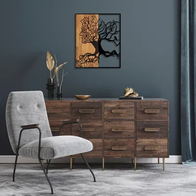 Produktbild von Wallity, Tree- SKL2298, Schwarz,,Nussbaumfarbe, Sonstige Wohndekorationen, 49 x 3 x 58 cm, 50% Holz (Dicke: 3 cm) / 50% Metall (Dicke: 1