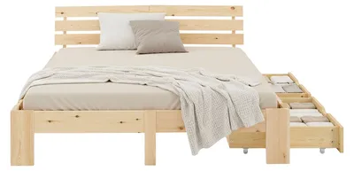 Produktbild von Homestyle4u Holzbett 180x200 Doppelbett mit 2 Bettkästen Natur Kiefer Massivholz