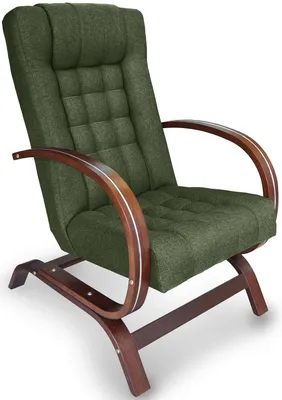 Zdjęcie produktu dla ANMIL FINKA TOFI – fotel relaksacyjny w kolorze oliwkowym, wymiary: 66 x 102 x 74 cm. Wygodny fotel tapicerowany z drewnianą konstrukcją, chromowaną listwą ozdobną i pikowaną tapicerką