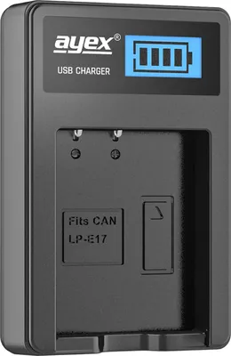 Produktbild von USB Ladegerät für Canon LP-E17 Akkus beleuchtetes Display Ladestandanzeige