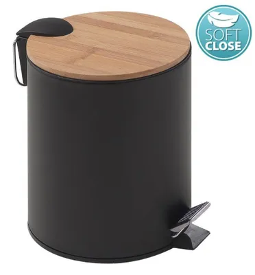 Obrázek produktu pro KENTA odpadkový koš 5l, soft close, černý mat/bambus