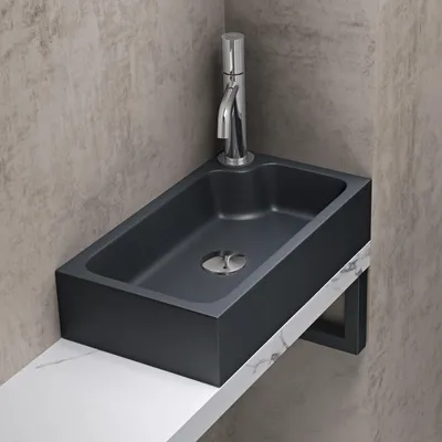 Image de doporro Petit Lavabo Vasque à Poser Lave Mains Gris Noir Mat Rectangulaire en Solid Surface évier 46x26x11 cm pour Toilettes invitées Colossum101