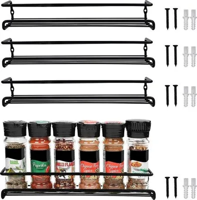 Produktbild von Famanu Wandmontierte Gewürzregal Organizer - Set mit 4 Haltern in Schwarz