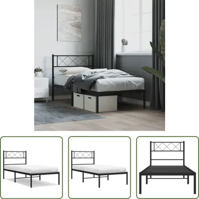 Produktbild von The Living Store Bettgestell mit Kopfteil Metall Schwarz 90x200 cm