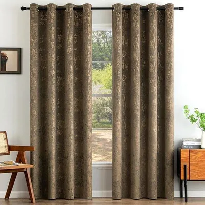 Immagine prodotto di Tende in velluto, opache, tende con anelli, decorazione, tende con anelli, tende decorative, adatte per camere da letto e soggiorni, set da 2, 140 x 280 cm (larghezza x altezza), marrone scuro
