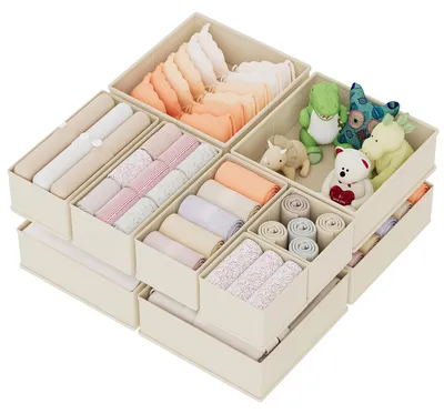 Produktbild von 10-teiliges Schubladen Organizer Set für Kleidung und Unterwäsche - Beige
