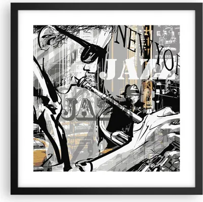 Produktbild von Gerahmtes Poster - Schwarzer Rahmen - Jazz Musik Musiker - 40x40 cm - Wand Bild - Wanddeko - Wandbilder - Kunstposter - Wandposter - Bilderrahmen - Bilder - Kunstdruck - Wandbild - P2BAC40x40-3792
