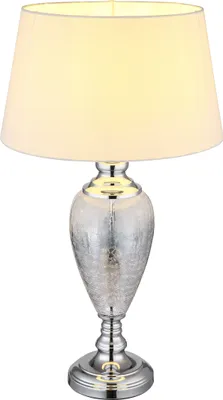 Produktbild von Globo Lighting Tischleuchte Metall verchromt, Glas klar, silberfarben verlaufend, Textil weiß, Kabel Textil schwarz, Wippschalter am Kabel, ø: 380mm, H: 660mm, Kabellänge 1480mm, exkl. 1x E27 40W 230V