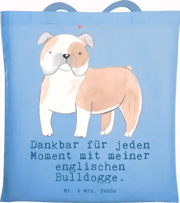 Produktbild von Mr. & Mrs. Panda Schultasche Englische Bulldogge Moment - Sky Blue - Geschenk, Stoffbeutel, Jutebeutel, totebag, Tasche, Tote Bag