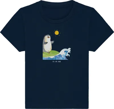 Produktbild von Mr. & Mrs. Panda Babyshirt Pinguin Surfer 0. - 6. Monat - French Navy - Geschenk, Portugal, Urlaub, Kinder Top,  T-Shirt, Baby, Shirt, Motiviert, Optimistisch