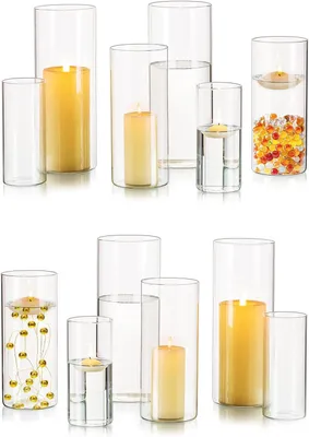 Productafbeelding van Glazen cilinderpotten, set van 12, voor decoratie op tafel en als windlichten voor feestjes