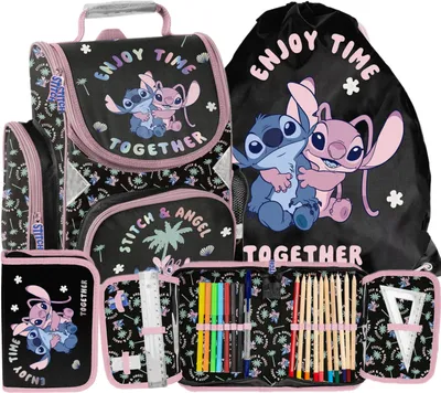 Image de Ensemble 3 pièces Lilo et Stitch : sac à dos, trousse, sac de sport, cartable, sac à dos scolaire pour filles