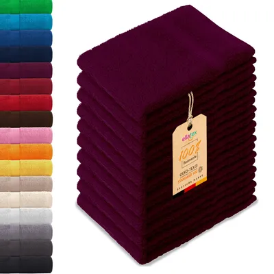 Produktbild von 10er Pack EllaTex Gästehandtücher 30x50 cm 100% Baumwolle, 500 g/m² Handtücher Set weich saugstark Serie Paris, in Farbe: Brombeere