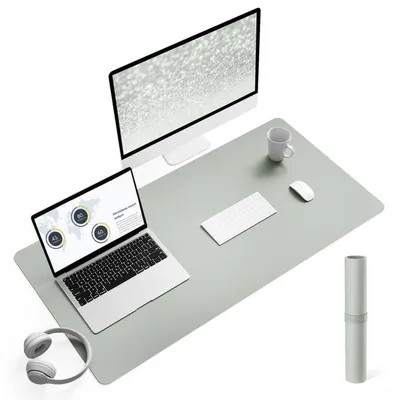 Obrázek produktu pro Podložka pod myš na psací stůl, šedozelená, 90x43 cm, protiskluzová, s vzhledem kůže