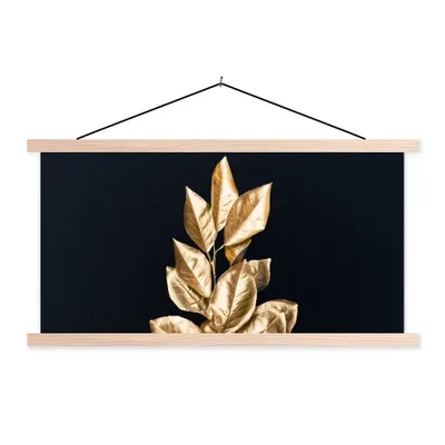 Produktbild von MuchoWow® Textilposter Pflanze - Blätter - Gold - Schwarz - Luxus 60x30 cm mit holzfarbenen Rahmen - Dekoration