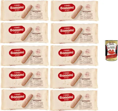 Produktbild von Forno Bonomi, italienische Löffelbiskuits, Savoiardi, Ladyfingers, für Tiramisu, biscuits cookies kekse 10x 200g + Italian Gourmet polpa 400g