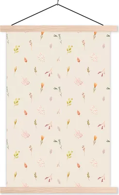 Produktbild von MuchoWow® Textilposter Blumen - Pastell - Muster 120x180 cm mit holzfarbenen Rahmen - Textil-Plakat