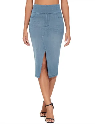 Produktbild von Hose mit hoher Taille, elastisches Jeansmaterial und Schlitz vorne
