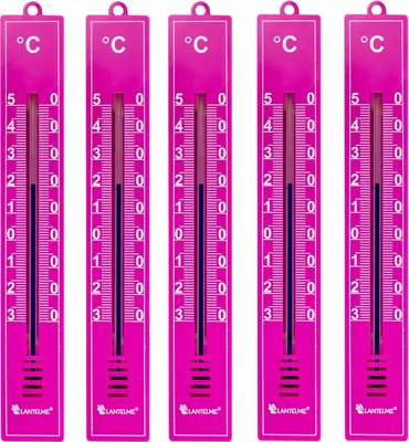 Produktbild von Lantelme 5 Stück Set Zimmerthermometer Farbe Pink Kunststoff auch als Außen Garten Thermometer mit analoger Temperaturmessung