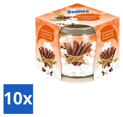 Image de 10 bougies parfumées "At Home Scents", senteur bois de santal et jasmin, 70 g - Pack avantageux - 10 pièces