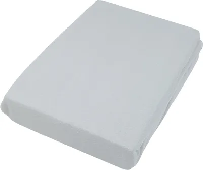 A folded light gray jersey fitted sheet is shown on a white background.