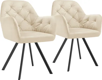Image de Fauteuil pivotant en velours Lucia, rembourré - crème, Lot de 2
