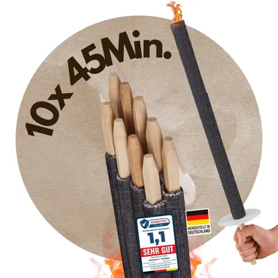 10 Naturwachs-Fackeln, 45 Min. Brenndauer, mit Handschutz