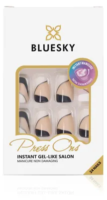 Produktbild von Bluesky Nägel zum Aufdrücken, Ballerina-Spitze, einfarbige Kunstnägel mit Klebestreifen, 24 Stück Nägel zum Aufdrücken in verschiedenen Größen, künstliche Nägel für Frauen – Sarg Monochrom
