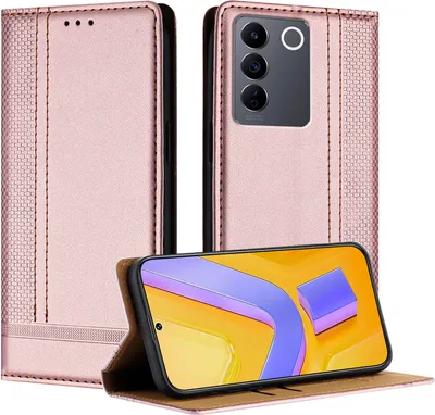Image de Etui pour Vivo V27e étui en cuir avec fonction stand rose