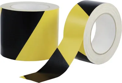 Produktbild von Gewebewarnband, Zellwollgewebe, PE beschichtet, gelb/schwarz, 50 mm x 50 m