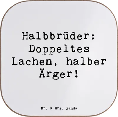 Produktbild von Mr. & Mrs. Panda Personalisierter Bierdeckel Halbbruder Lachen - Weiß - Geschenk, Familie, Flaschenuntersetzer, Ärger, bedruckt, Freude, Glasuntersetzer mit Namen