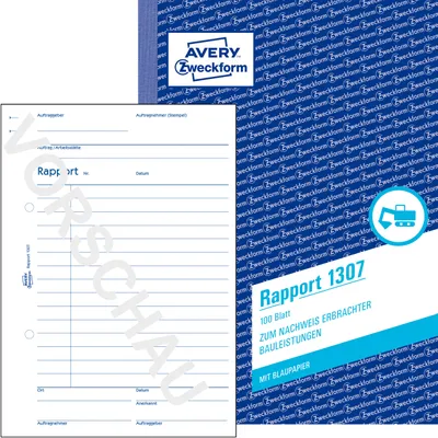 Produktbild von Avery Zweckform 1307, Rapport, A5, mit Blaupapier, 100 Blatt