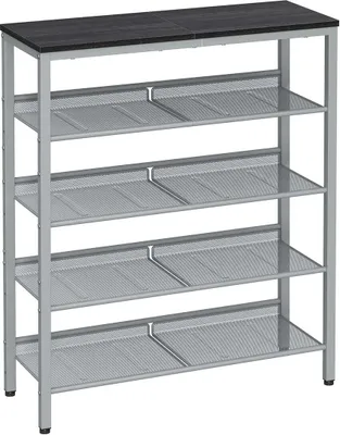 Image de Organisateur de chaussures Rootz - Meuble à chaussures noir et argent - Rangement en aggloméré et acier - Étagère à chaussures peu encombrante - 28 cm x 75 cm x 93 cm
