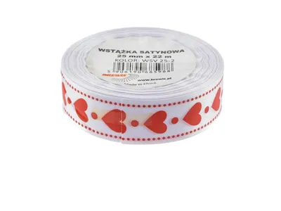 Image de Ruban de satin avec cœurs blanc 25mmx22m