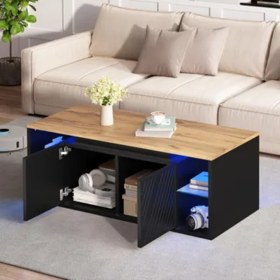 Produktbild von Couchtisch, moderner Kaffeetisch mit LED‑Beleuchtung, Beistelltisch,Sofatisch,Wohnzimmertisch, Wohnzimmertisch 100×50×41 cm