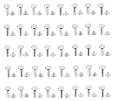 Produktbild von 40er-Set Flachrundkopfnieten M4 (5x20x9,5 mm) aus Edelstahl für Bindepfosten, geeignet für Bastelarbeiten und Bekleidung