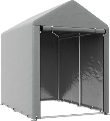 Produktbild von Outsunny Outdoor-Motorradgarage, UV-Aufbewahrungszelt mit Reißverschlusseingang, Garagenzelt für Fahrräder und Werkzeuge aus verzinktem Metall und PE-Gewebe, 120 x 179 x 165 cm, Hellgrau