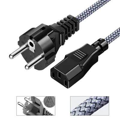 Produktbild von Netzkabel 3 Polig,Kaltgerätekabel 3m Nylon-Geflecht Stromkabel, CEE 7/7 auf IEC60320 C13, für Monitore, PC, Drucker, PS3/PS4 PRO, Scanner, TV