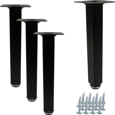 Zdjęcie produktu dla 4x nóżka meblowa, prosta, kwadratowa, czarna, metalowa, regulowana, 20 cm