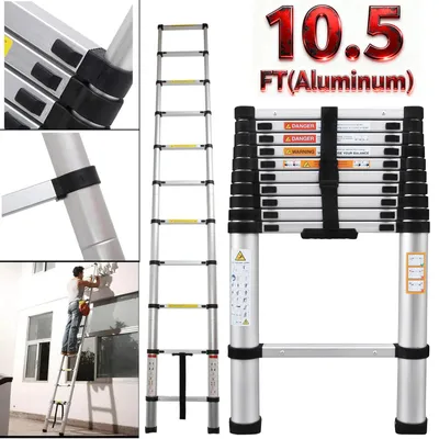 Image de Échelle télescopique en aluminium - 3,2 mètres - Verrouillage automatique - Hauteur réglable - Charge maximale : 150 kg