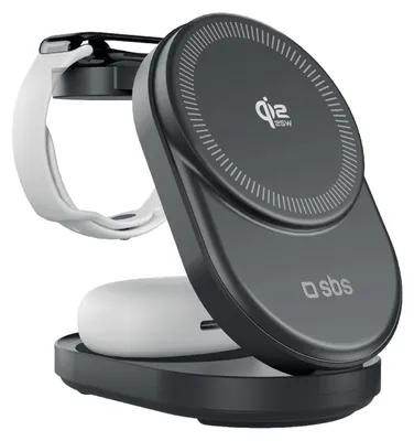 Produktbild von Kabellose 3-in-1-Ladestation Qi2 25 W zum Aufladen von iPhone, Apple Watch und Kopfhörern