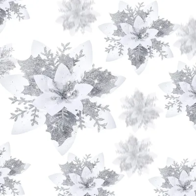 Produktbild von 24 Stück Weihnachten Glitzer Künstlich Poinsettia Blumen Weihnachtsstern Künstli