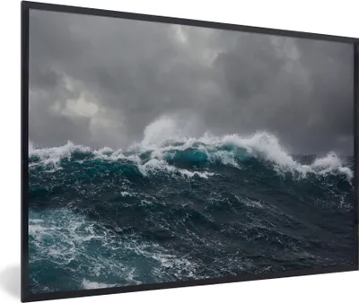 Produktbild von MuchoWow® MuchoWow® Gerahmtes Poster Meer - Sturm - Welle 90x60 cm - Poster mit zchwarzem Bilderrahmen - Fotorahmen - Foto-Plakat