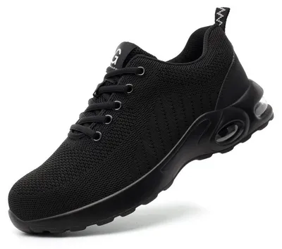 Produktbild von Luftgepolsterte Sicherheitsschuhe fš¹r Damen und Herren, leichte Sneaker, rutschfest, atmungsaktiv, Schnš¹rschuhe, Stahlkappe, schwarz, Gr??e 43