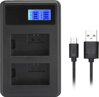 Obrázek produktu pro Nabíječka baterií NP-FW50 pro fotoaparáty, přenosná nabíječka baterií USB se dvěma zásuvkami a bezpečným obvodem pro A6300 A6500 A6000 A7R A7