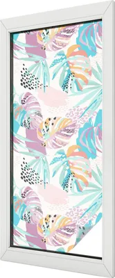 Obrázok produktu pre Vitrážová fólia na okno - 116x50 cm - vitrážový vzor - nepriehľadná dekoratívna fólia na ochranu súkromia - samolepiaca, UV ochrana - abstraktná džungľa