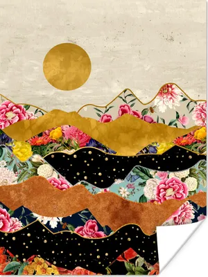 Produktbild von MuchoWow® Poster Blumen - Gold - Marmor 120x160 cm - Wandbilder