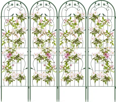 Image de Ensemble de treillis décoratif en métal pour jardin, 180 x 50 cm, vert