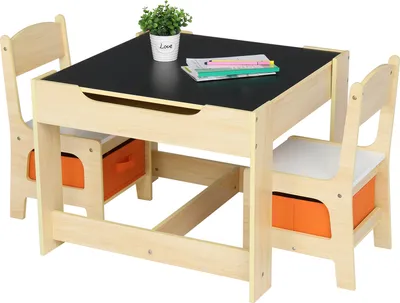 Produktbild von FCH Kindersitzgruppe 3tlg.  Kindertisch mit 2 Stühlen, Stauraum, mit Kreidetafel und Whiteboar, Natur