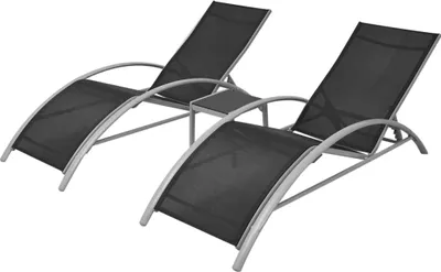 Image de vidaXL Bains de soleil avec table Aluminium Noir